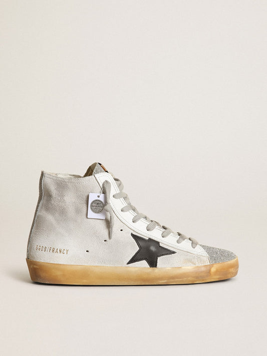 Women’s Francy in white suede with black leather star and silver Swarovski crystal tongue - Golden Goose Women