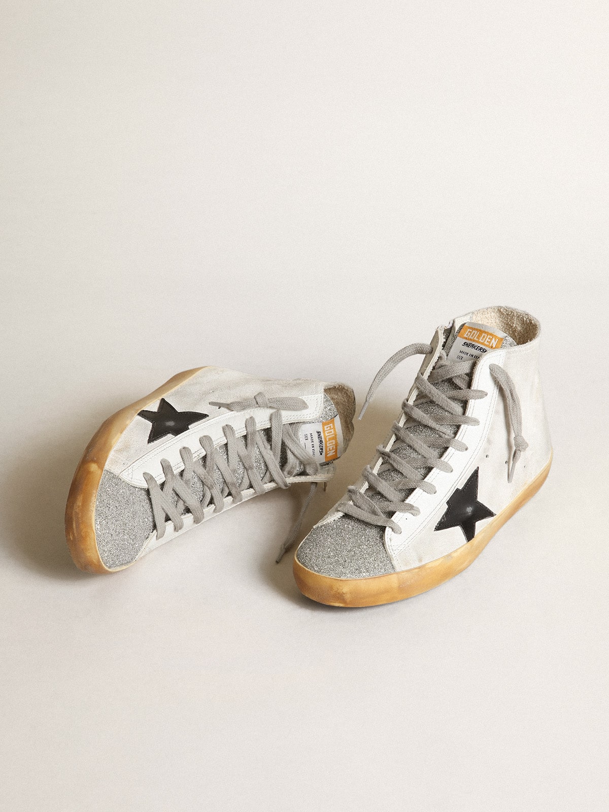 Women’s Francy in white suede with black leather star and silver Swarovski crystal tongue - Golden Goose Women