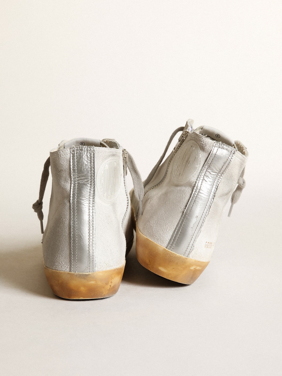 Women’s Francy in white suede with black leather star and silver Swarovski crystal tongue - Golden Goose Women