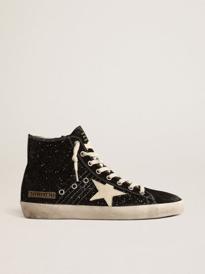 Francy Penstar  in glitter with ivory star and black heel tab - Golden Goose Women
