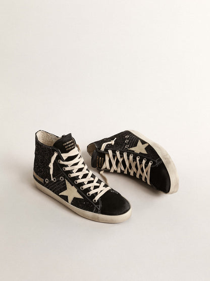 Francy Penstar  in glitter with ivory star and black heel tab - Golden Goose Women