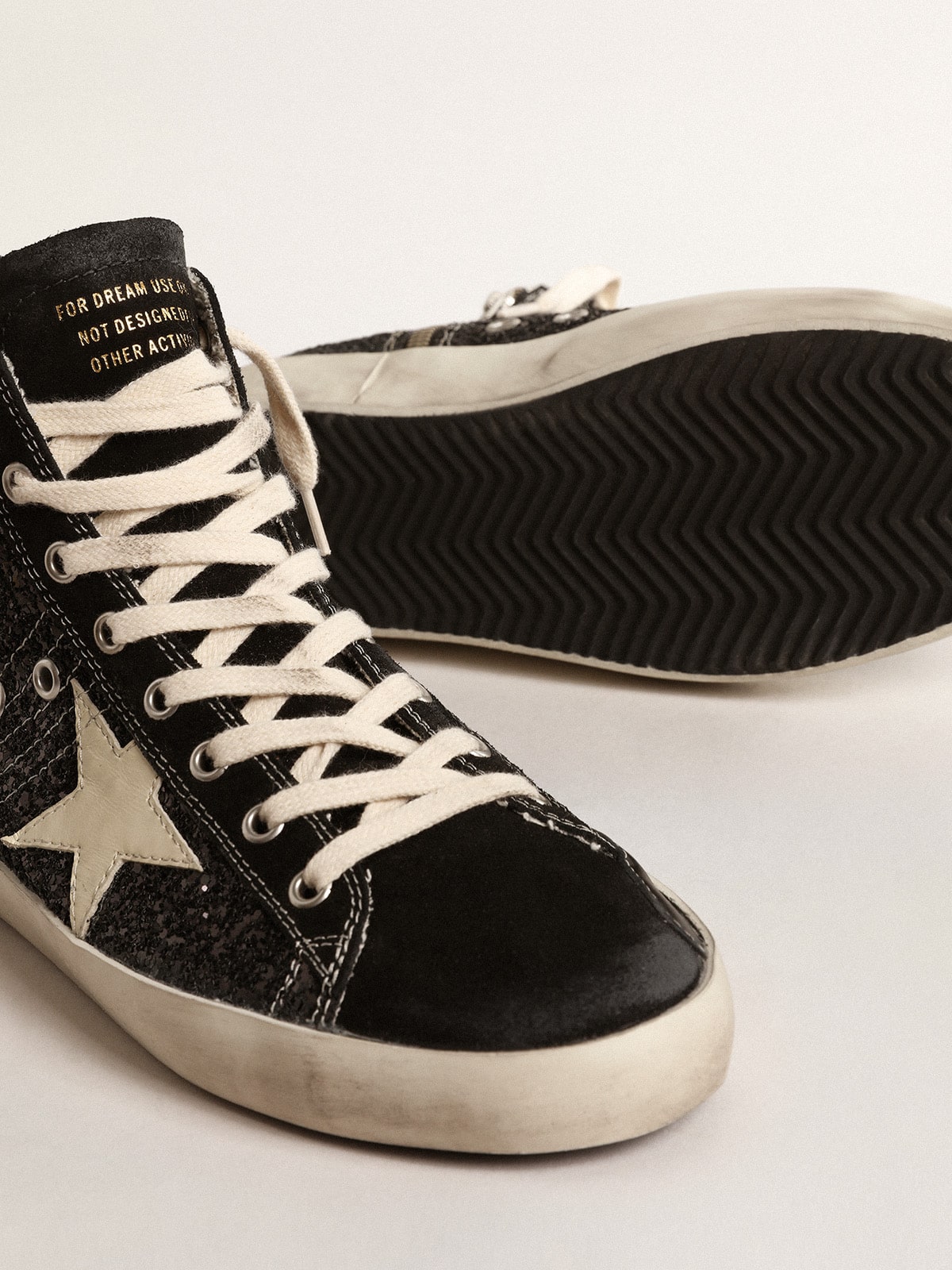 Francy Penstar  in glitter with ivory star and black heel tab - Golden Goose Women