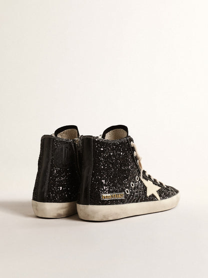 Francy Penstar  in glitter with ivory star and black heel tab - Golden Goose Women