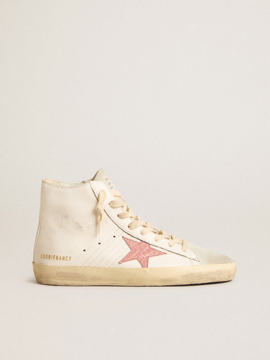 Francy in cream nappa with pink crocodile-print leather star - Golden Goose Women