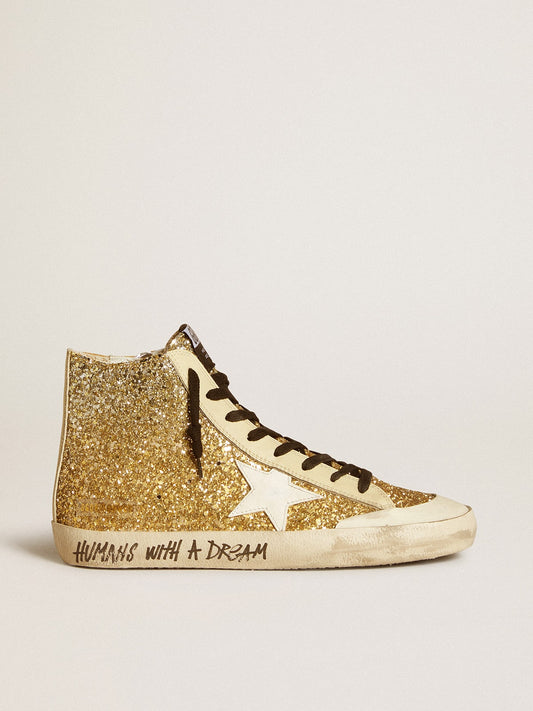 Francy Penstar in gold glitter with white leather star - Golden Goose Women