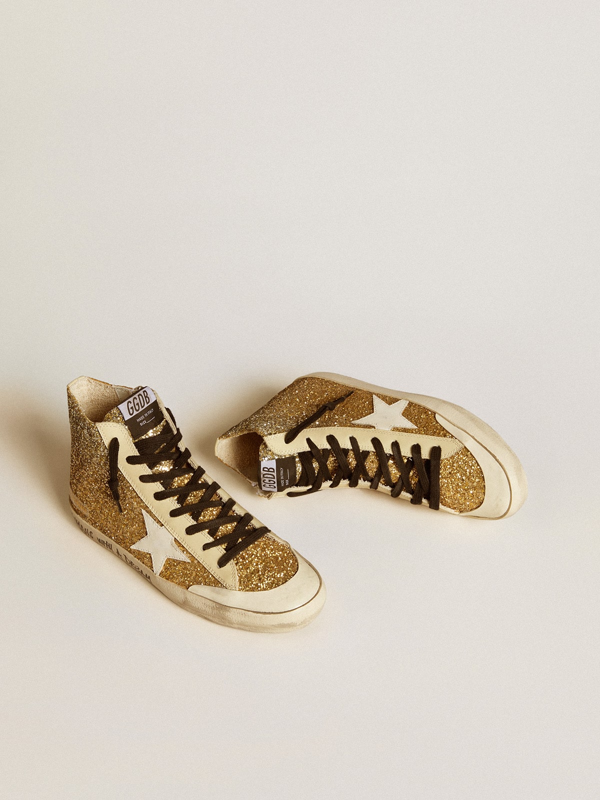 Francy Penstar in gold glitter with white leather star - Golden Goose Women