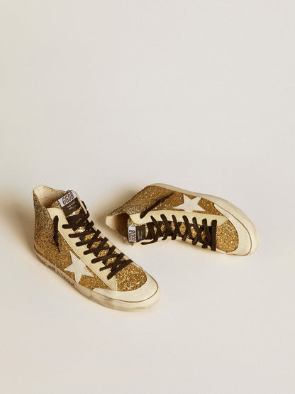 Francy Penstar in gold glitter with white leather star - Golden Goose Women