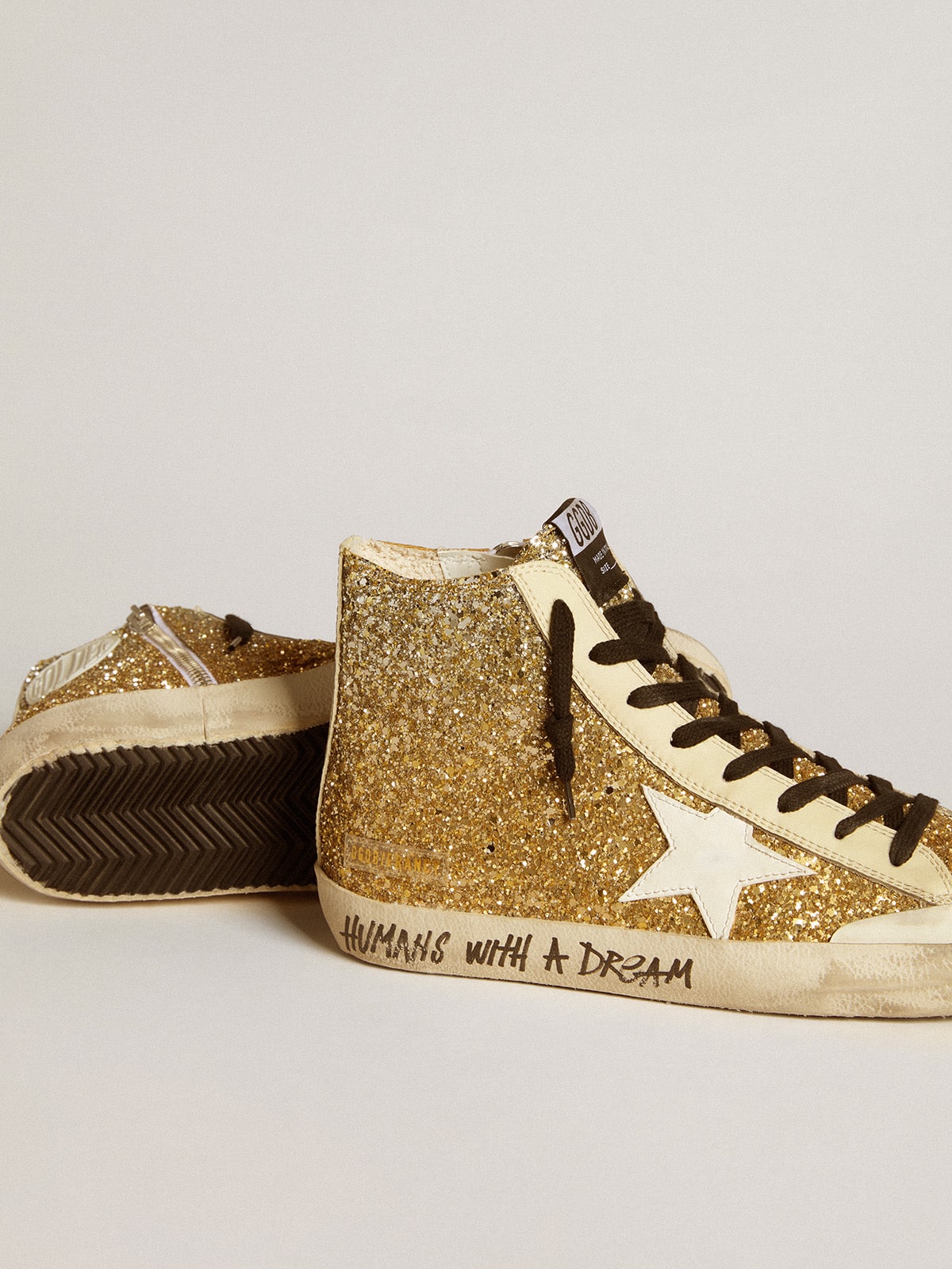 Francy Penstar in gold glitter with white leather star - Golden Goose Women
