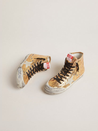 Francy Penstar in gold paiettes with suede star and bright blue heel tab - Golden Goose Women
