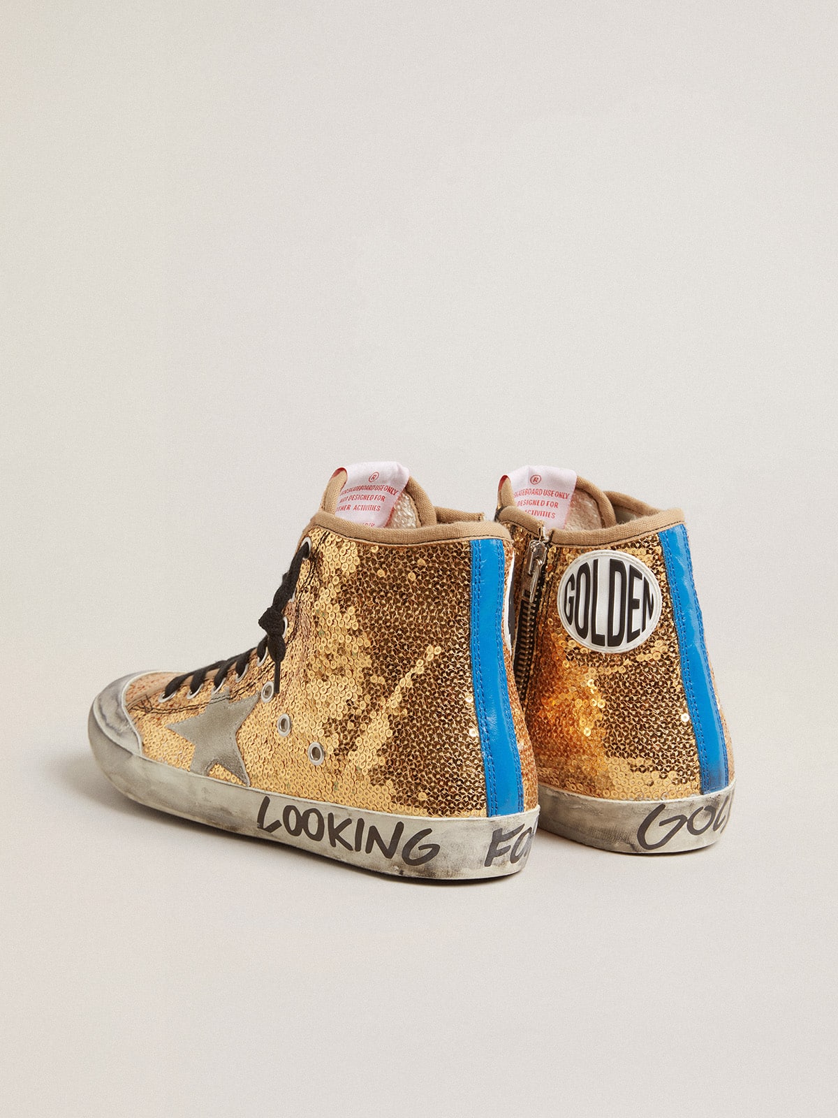 Francy Penstar in gold paiettes with suede star and bright blue heel tab - Golden Goose Women