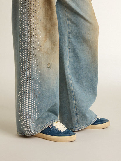 Women's Soul Star in blue suede with white leather heel tab - Golden Goose Women