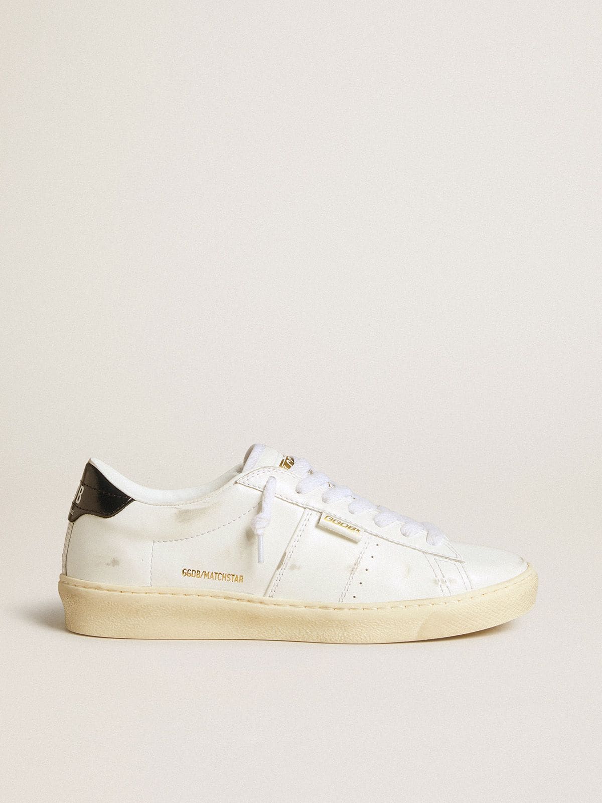 Women's Matchstar in white leather with dark blue leather heel tab - Golden Goose Women