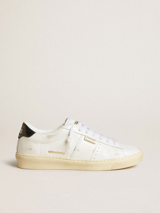 Women's Matchstar in white leather with dark blue leather heel tab - Golden Goose Women