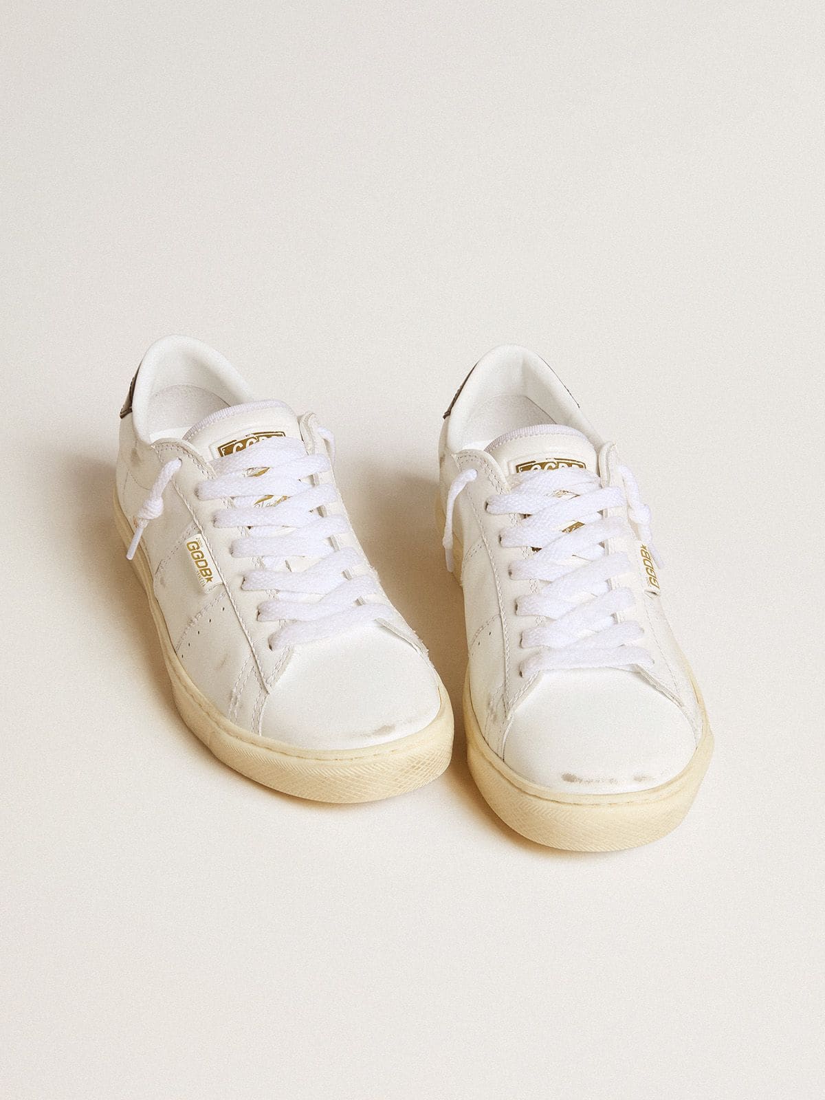 Women's Matchstar in white leather with dark blue leather heel tab - Golden Goose Women