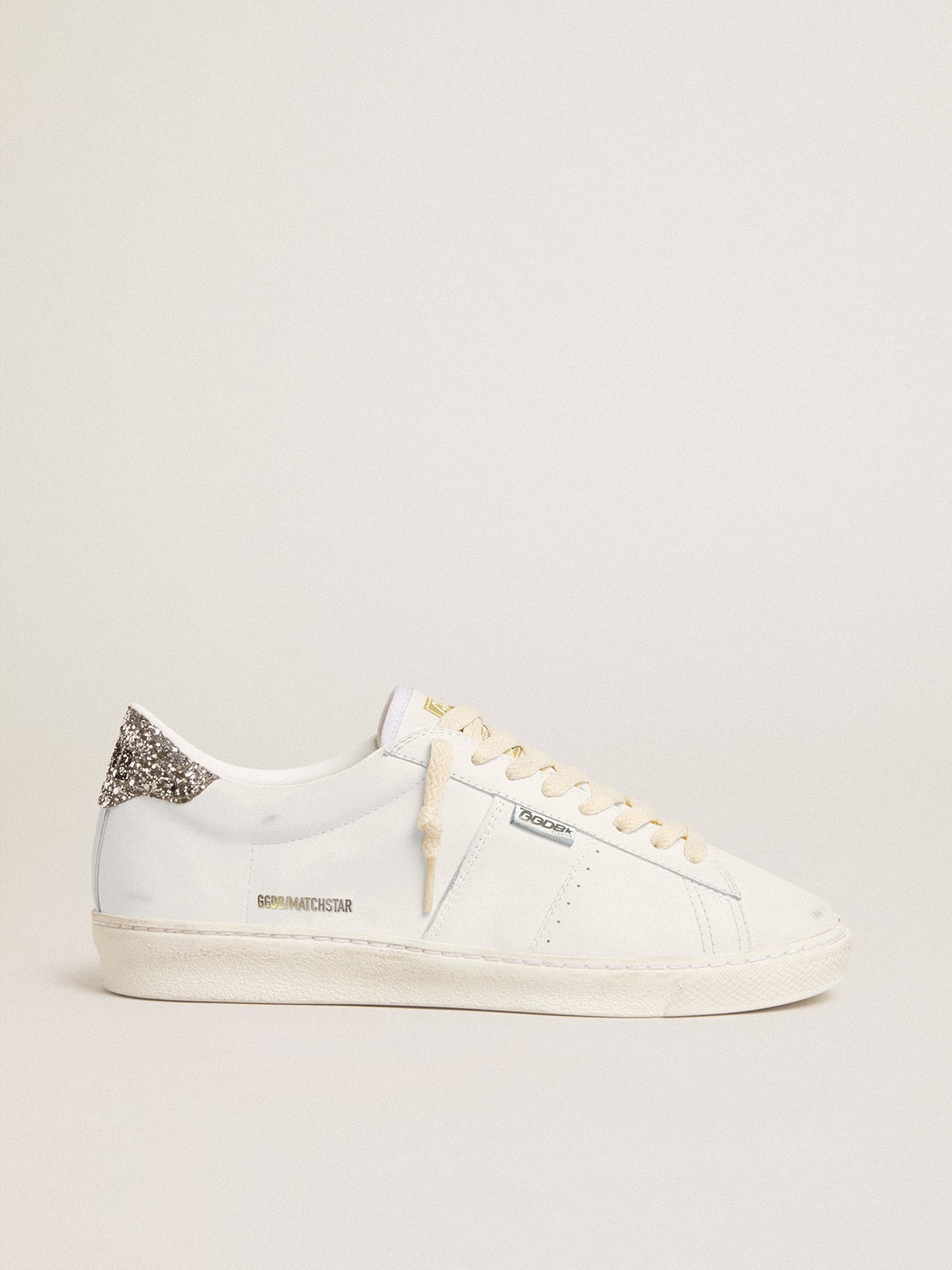 Matchstar in white leather with silver glitter heel tab - Golden Goose Women