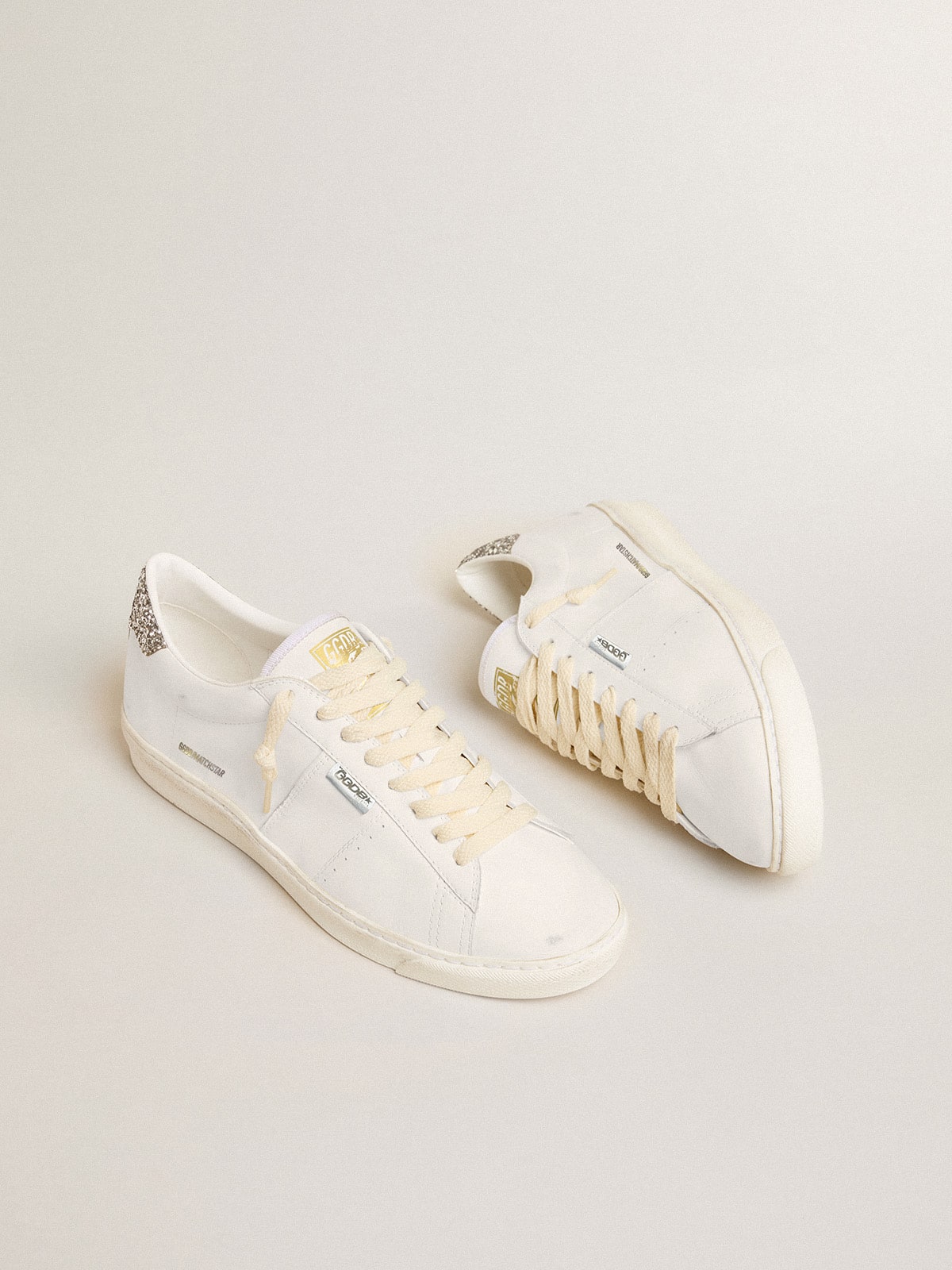 Matchstar in white leather with silver glitter heel tab - Golden Goose Women
