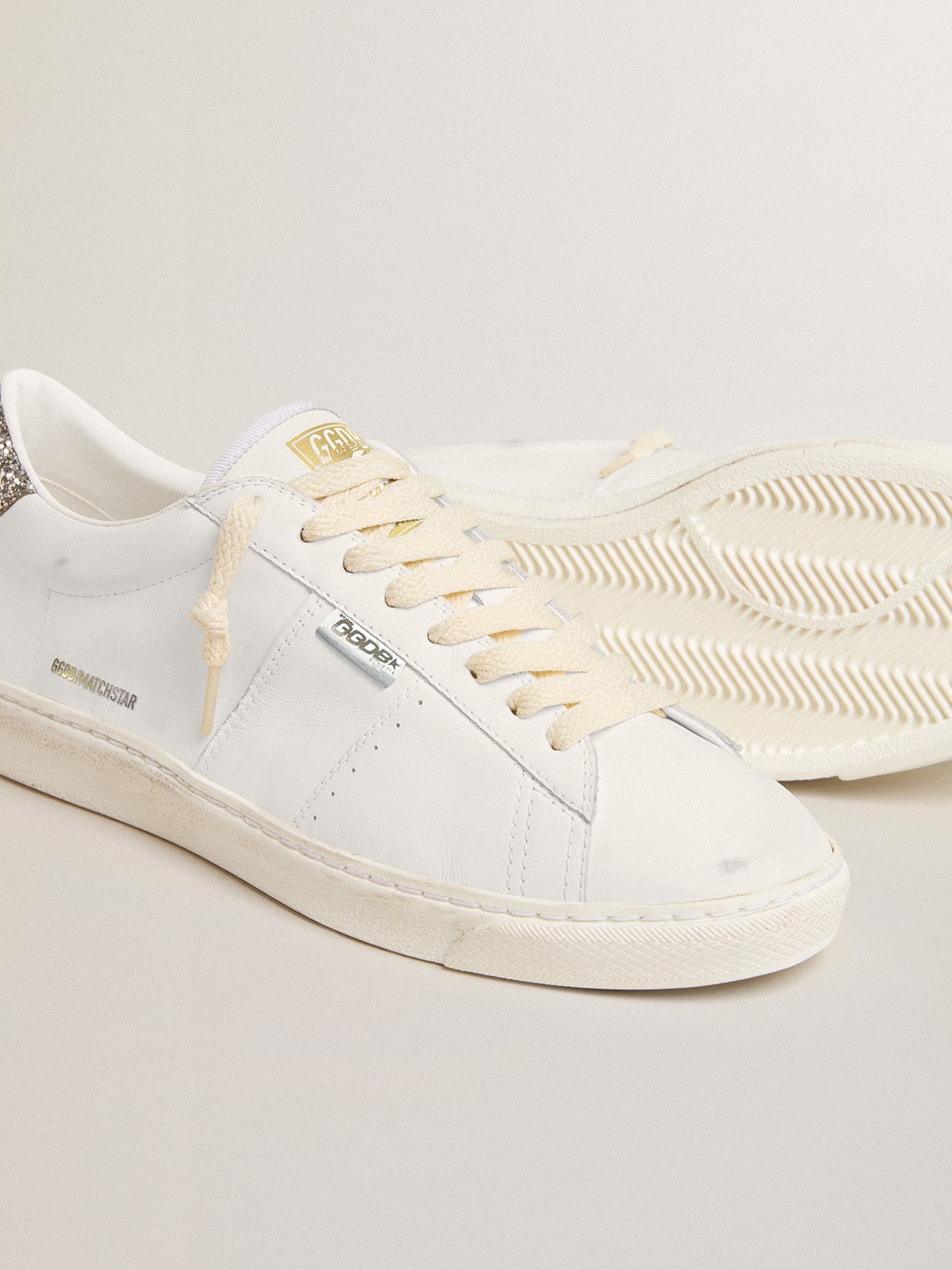 Matchstar in white leather with silver glitter heel tab - Golden Goose Women
