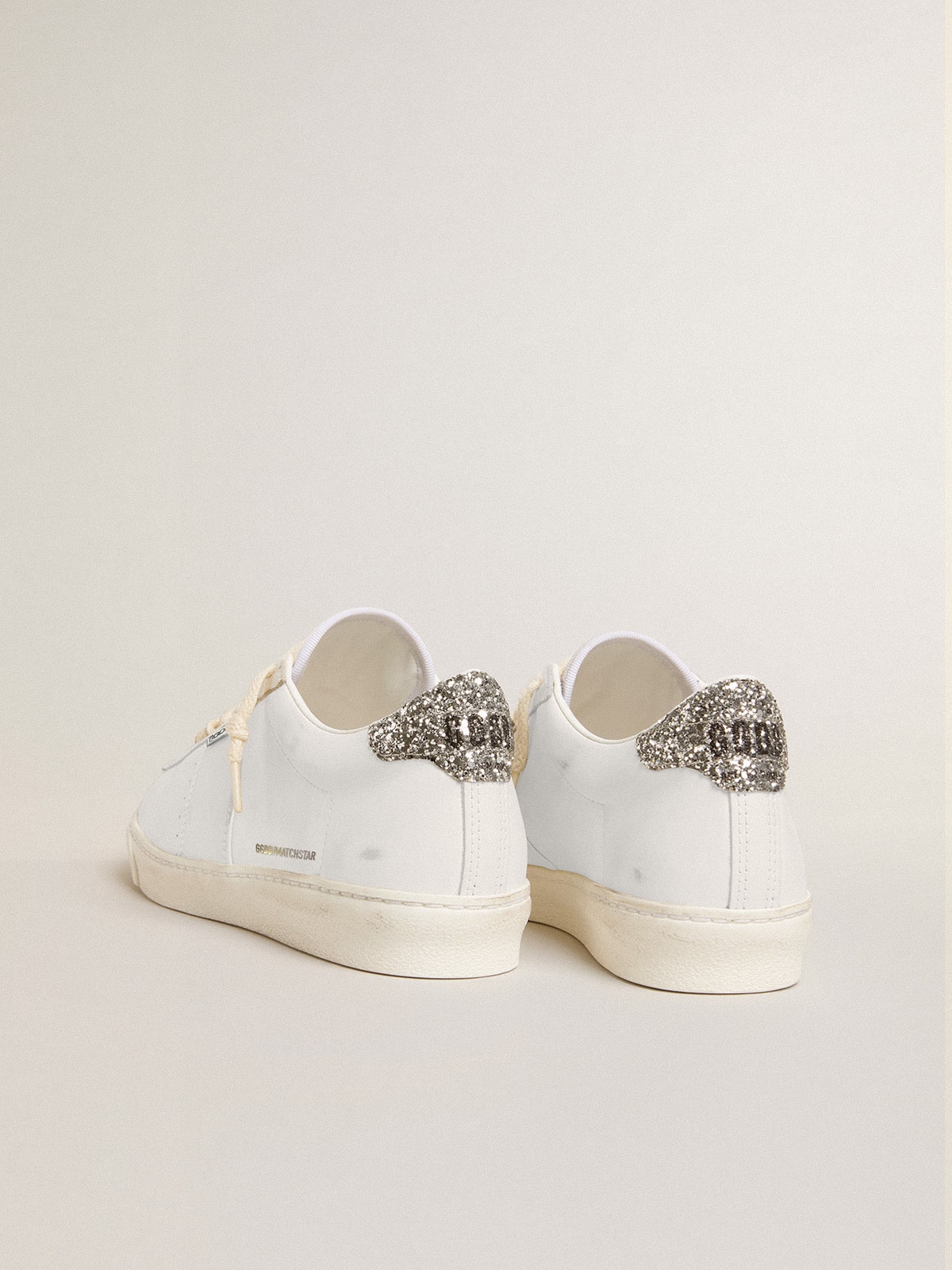 Matchstar in white leather with silver glitter heel tab - Golden Goose Women