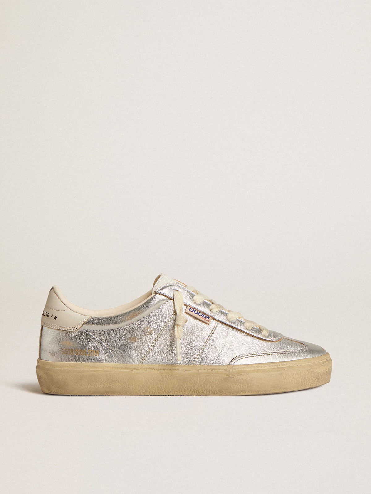 Soul Star in metallic silver leather with white leather heel tab - Golden Goose Women