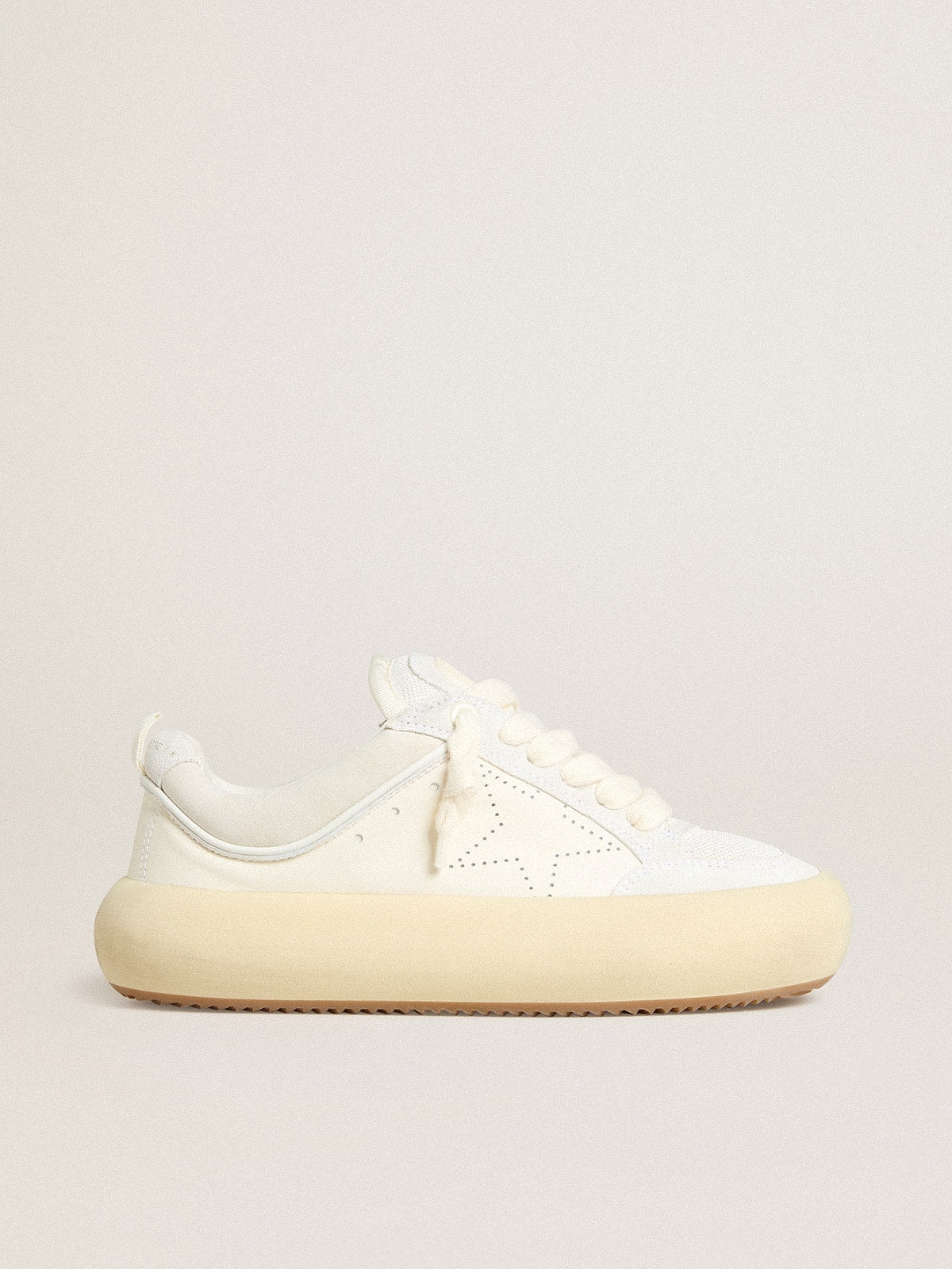 Women's Space-Star Cube in white leather with perforated star - Golden Goose Women