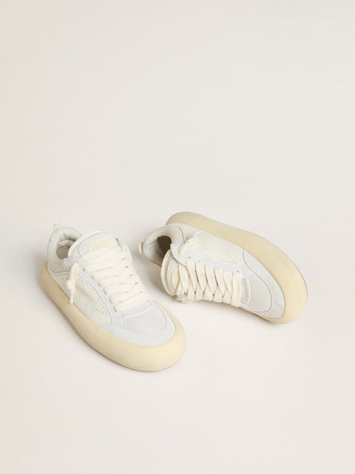 Women's Space-Star Cube in white leather with perforated star - Golden Goose Women