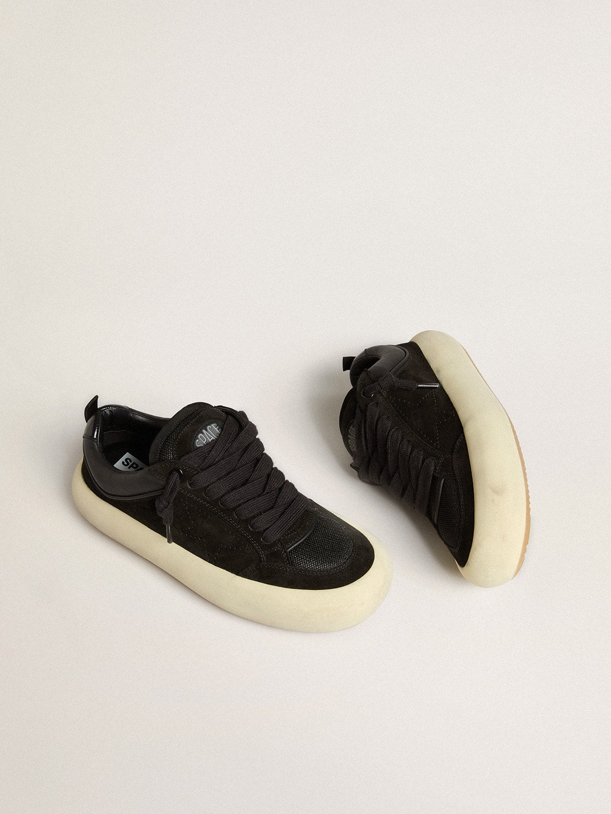 Women's Space-Star Cube in black suede with perforated star - Golden Goose Women