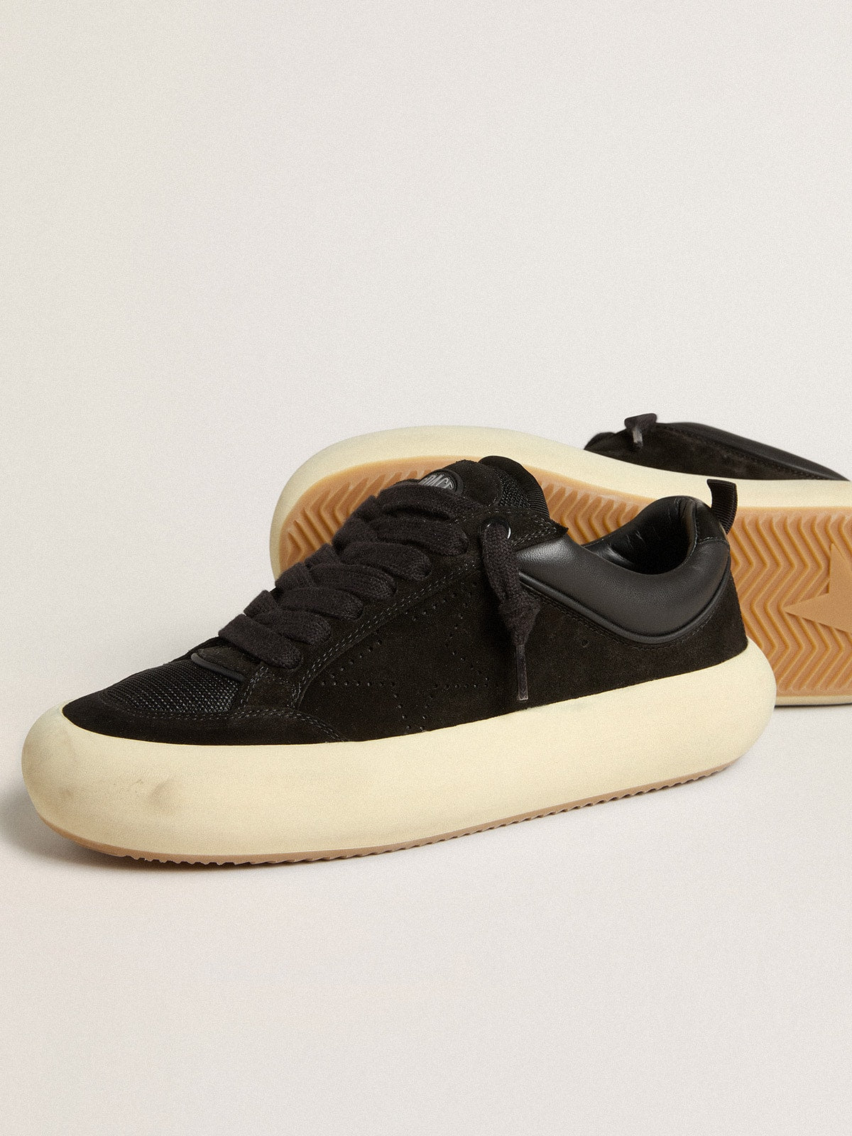 Women's Space-Star Cube in black suede with perforated star - Golden Goose Women