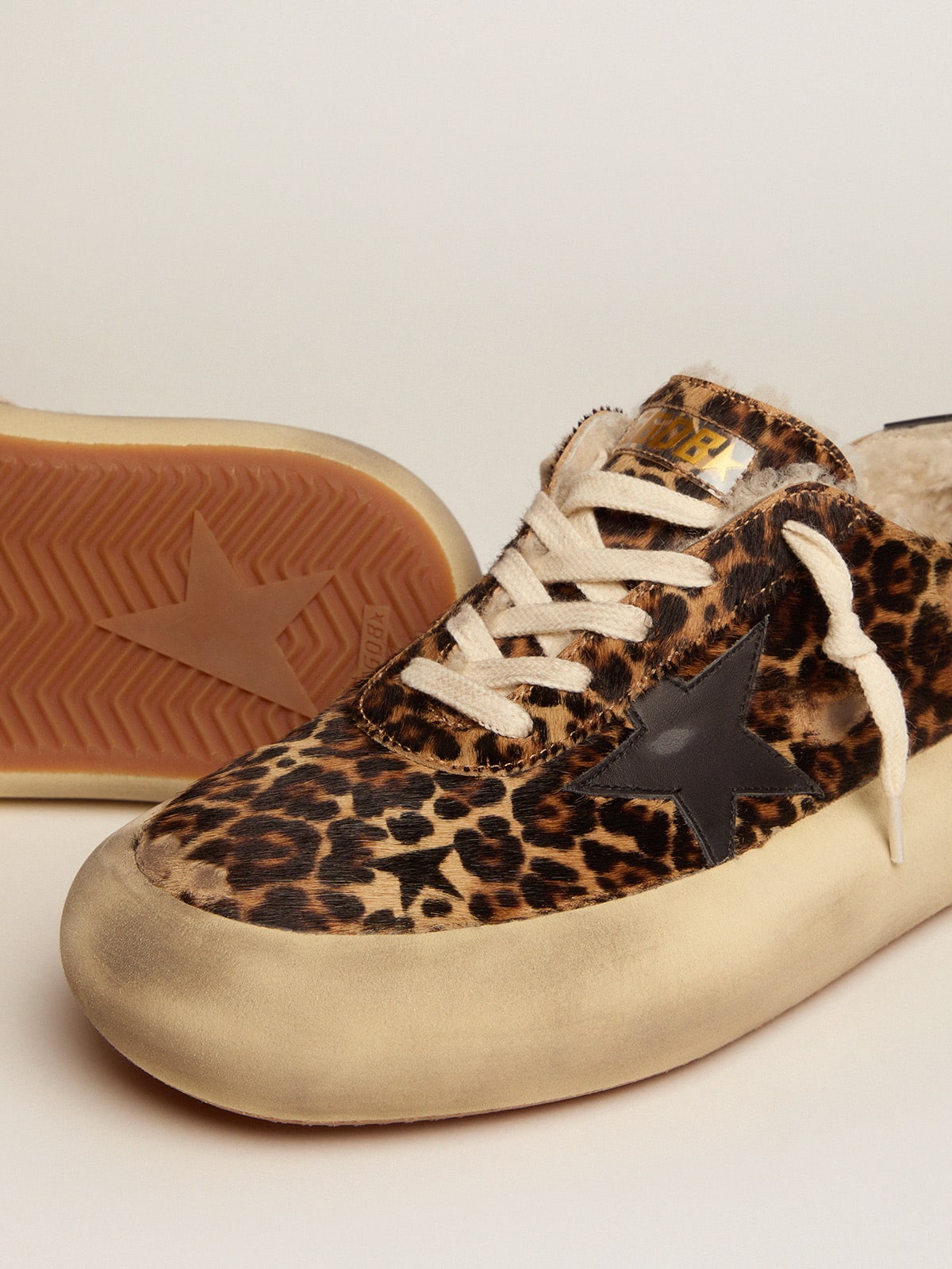 Women's Space-Star shoes in animal-print pony skin with shearling lining - Golden Goose Women