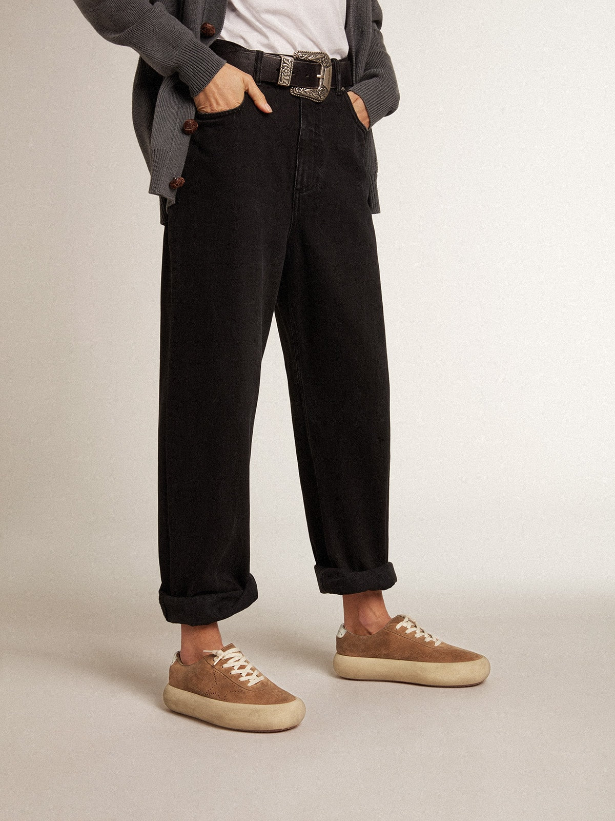 Women's Space-Star in tobacco-colored suede with perforated star - Golden Goose Women