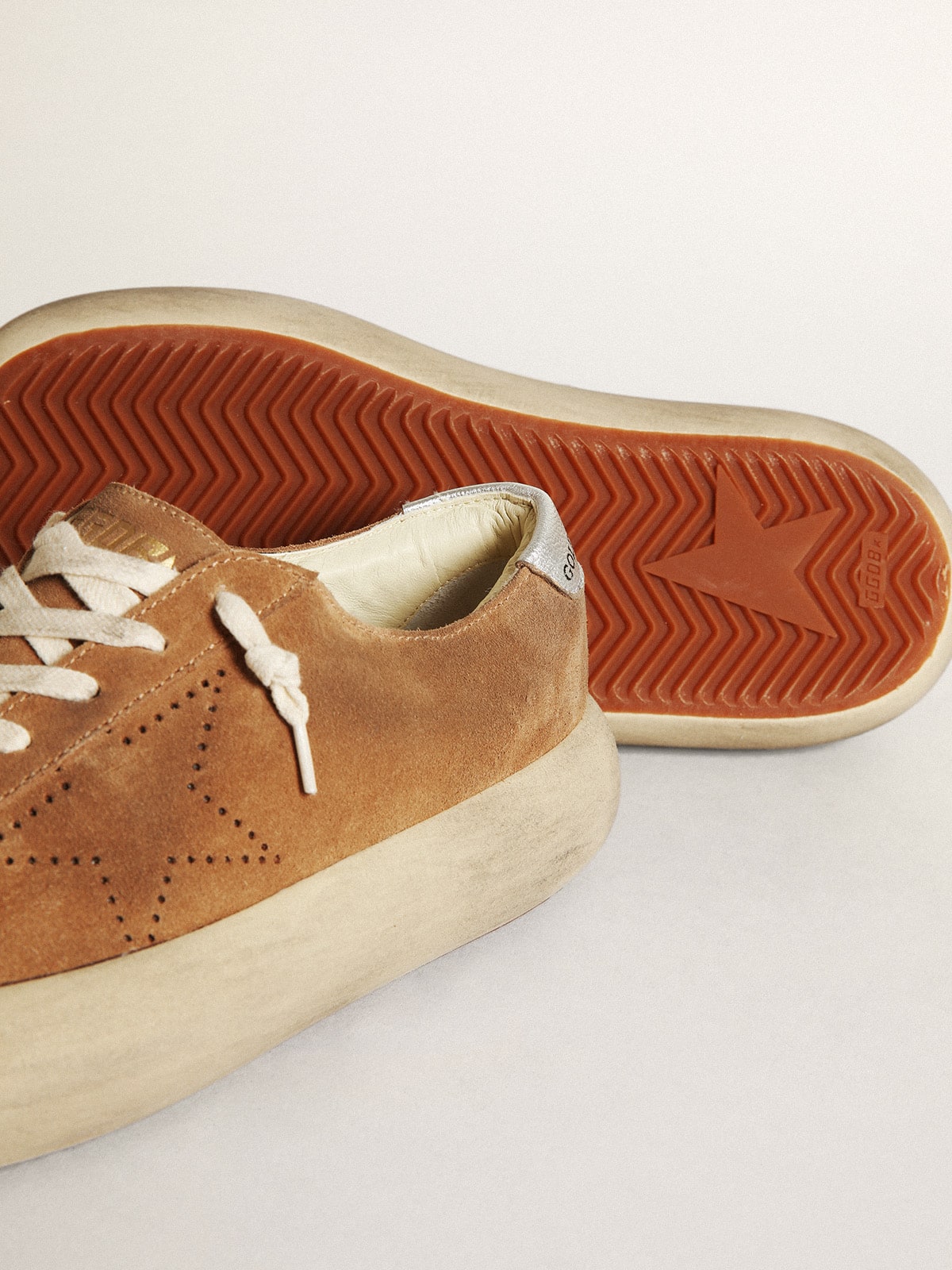 Women's Space-Star in tobacco-colored suede with perforated star - Golden Goose Women