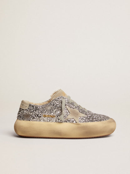 Women's Space-Star shoes in silver glitter with shearling lining - Golden Goose Women