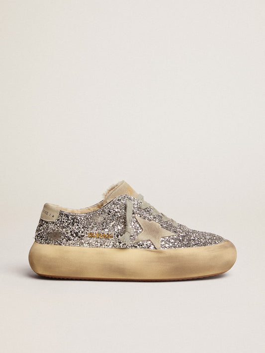 Women's Space-Star shoes in silver glitter with shearling lining - Golden Goose Women
