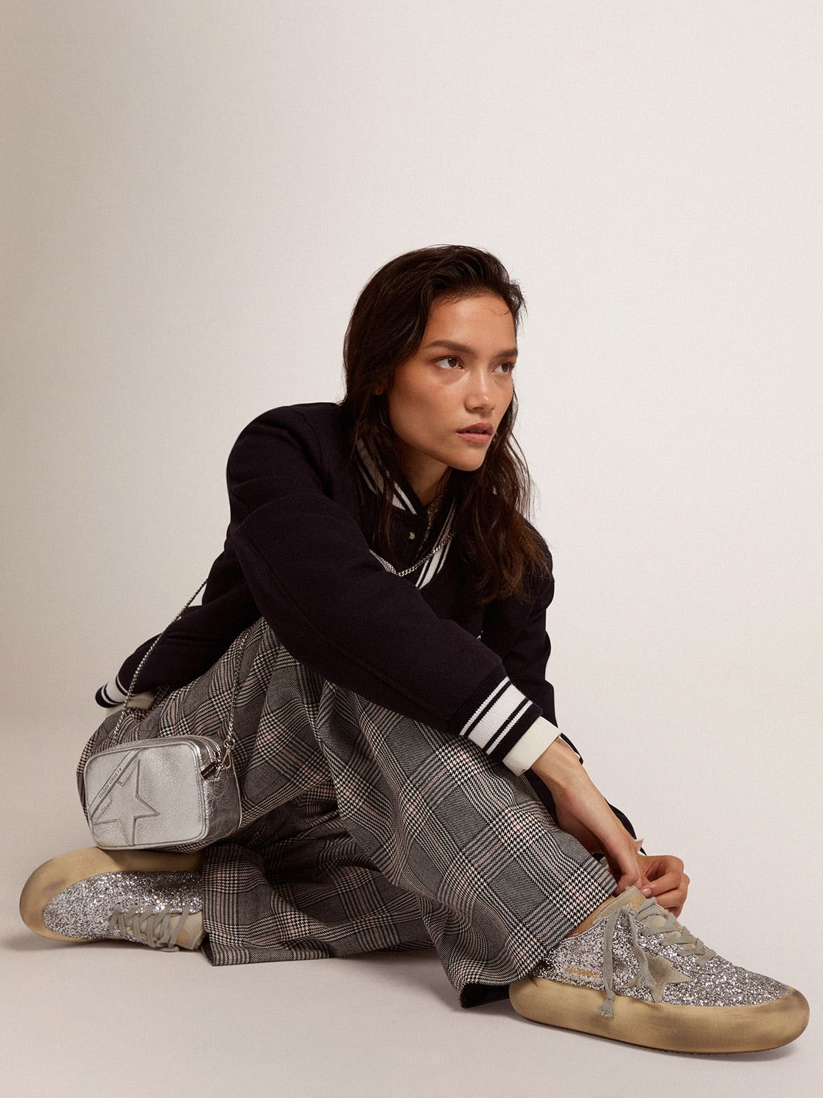 Women's Space-Star shoes in silver glitter with shearling lining - Golden Goose Women