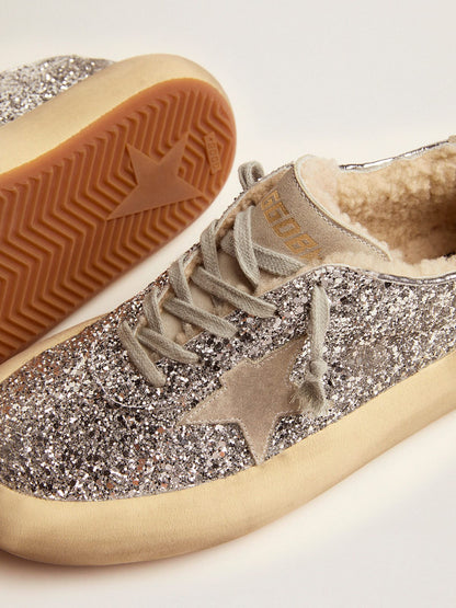 Women's Space-Star shoes in silver glitter with shearling lining - Golden Goose Women