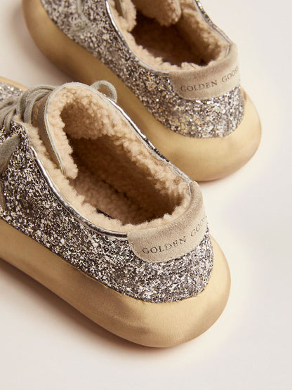 Women's Space-Star shoes in silver glitter with shearling lining - Golden Goose Women