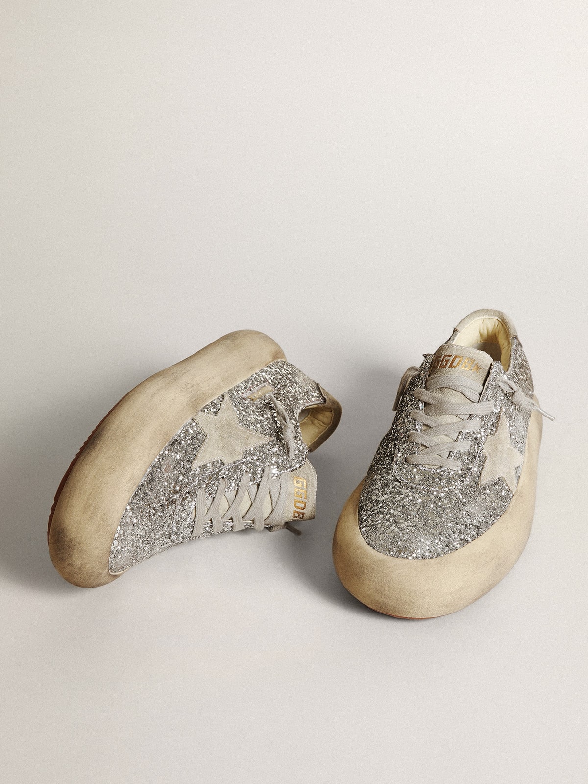 Women's Space-Star in silver glitter with ice-gray star - Golden Goose Women