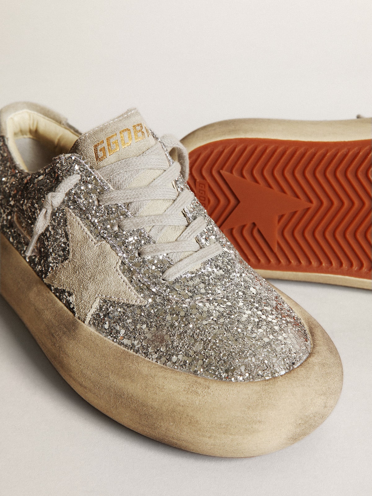 Women's Space-Star in silver glitter with ice-gray star - Golden Goose Women
