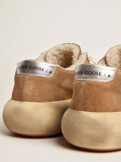 Women's Space-Star shoes in tobacco-colored suede with shearling lining - Golden Goose Women