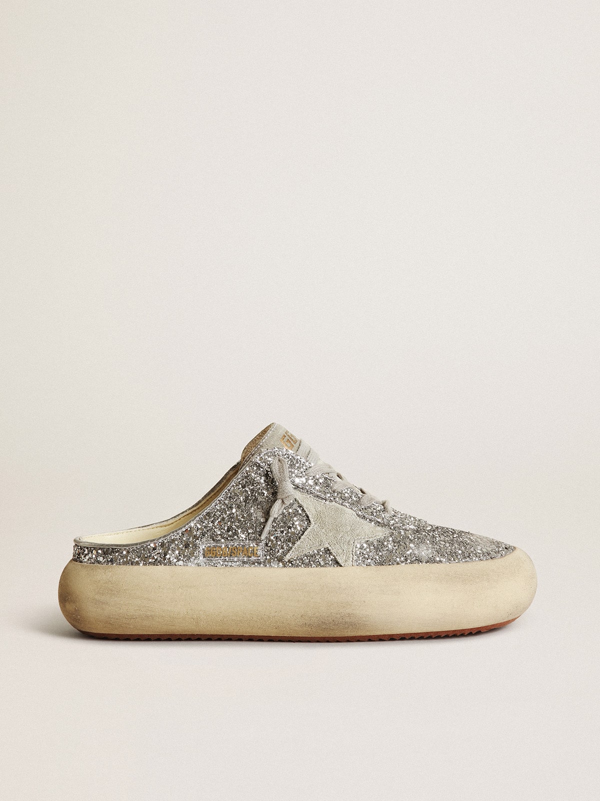Women's Space-Star Sabot in glitter with ice-gray star and tab - Golden Goose Women