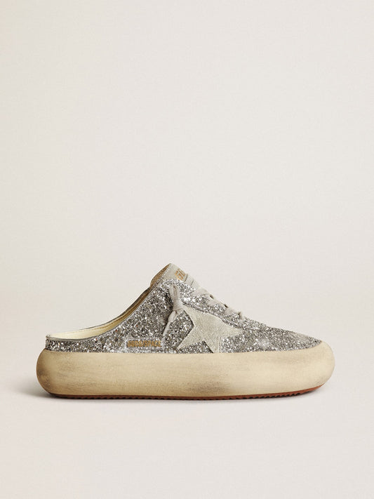 Women's Space-Star Sabot in glitter with ice-gray star and tab - Golden Goose Women
