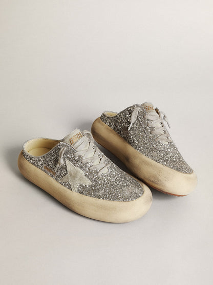 Women's Space-Star Sabot in glitter with ice-gray star and tab - Golden Goose Women
