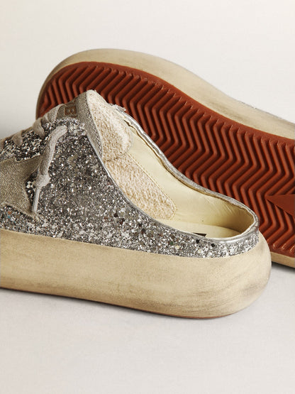 Women's Space-Star Sabot in glitter with ice-gray star and tab - Golden Goose Women