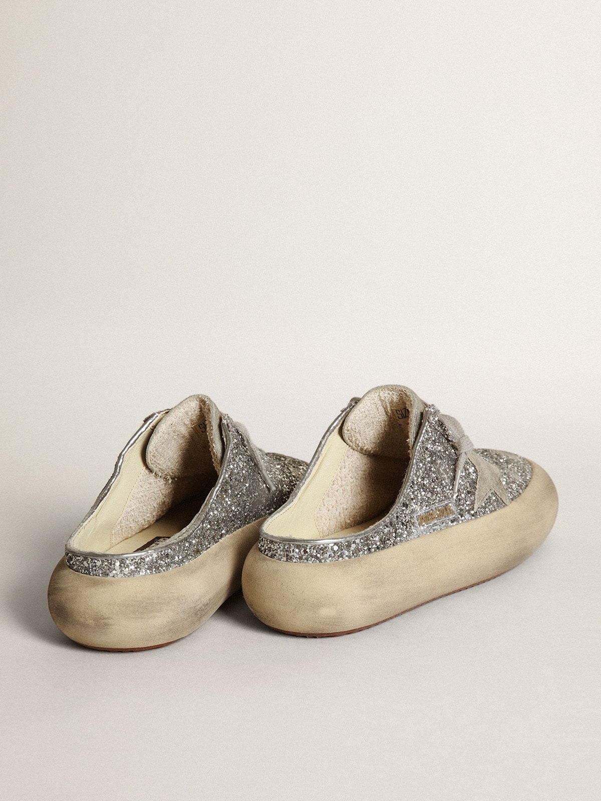Women's Space-Star Sabot in glitter with ice-gray star and tab - Golden Goose Women
