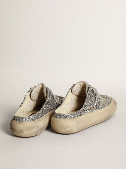 Women's Space-Star Sabot in glitter with ice-gray star and tab - Golden Goose Women
