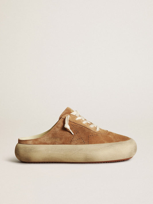 Women's Space-Star Sabot in tobacco-colored suede with perforated star - Golden Goose Women