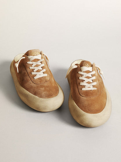 Women's Space-Star Sabot in tobacco-colored suede with perforated star - Golden Goose Women