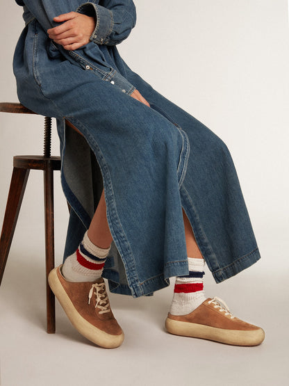 Women's Space-Star Sabot in tobacco-colored suede with perforated star - Golden Goose Women
