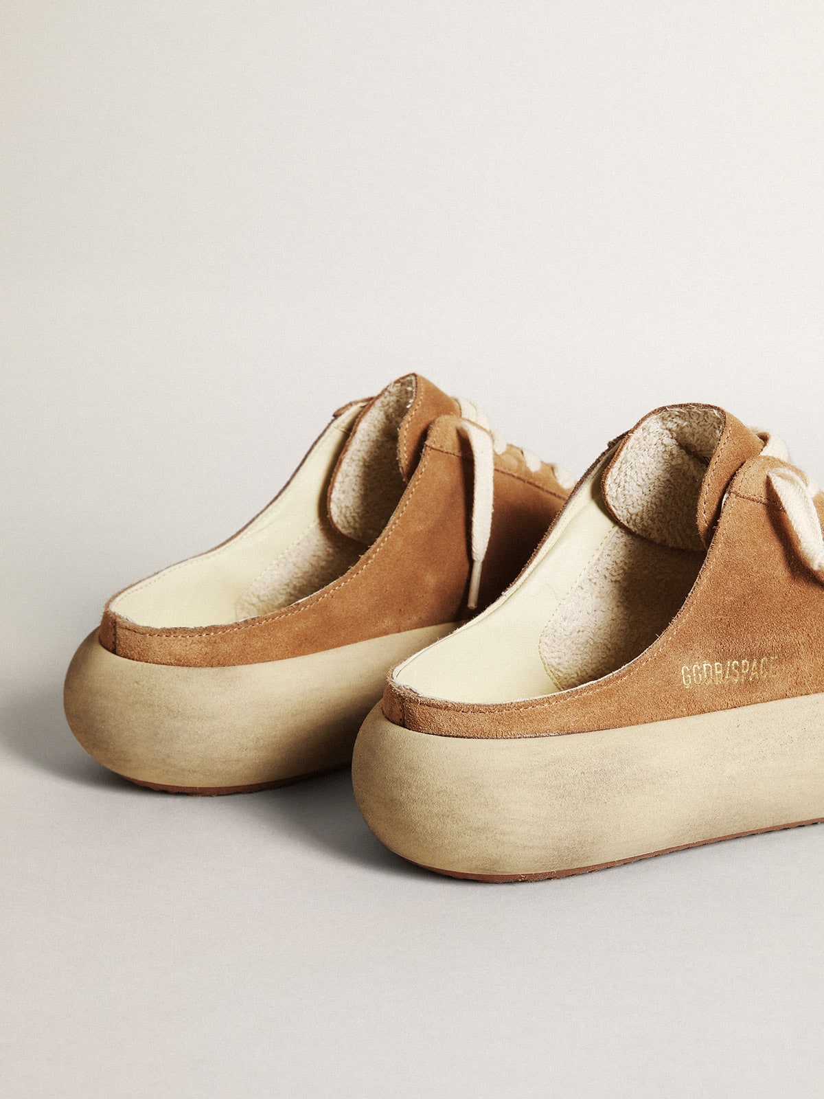 Women's Space-Star Sabot in tobacco-colored suede with perforated star - Golden Goose Women