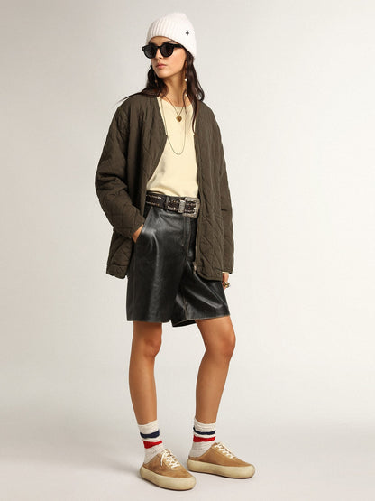 Women's Space-Star Sabot in tobacco-colored suede with perforated star - Golden Goose Women
