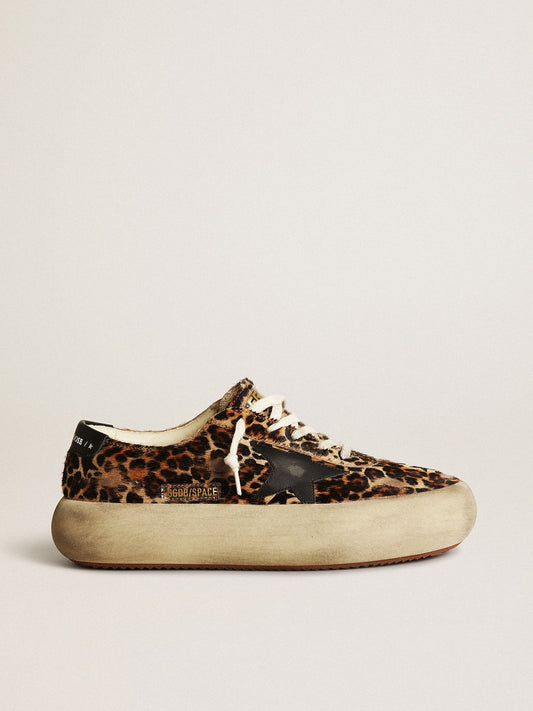 Women's Space-Star in leopard print pony skin with black star - Golden Goose Women